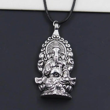 Ganesha Pendant Black Faux Leather Necklace-Your Soul Place